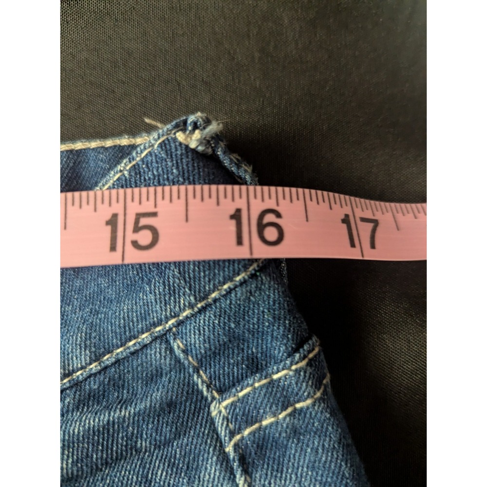7 For All Mankind Dojo Jeans 28x34 Blue Medium Wash Straight Skinny Chain Sequin - Picture 14 of 16